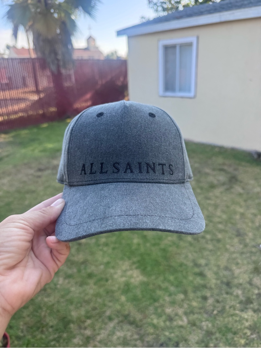 All Saints Gray Wool-Blend Baseball Cap with Embroidered Logo
